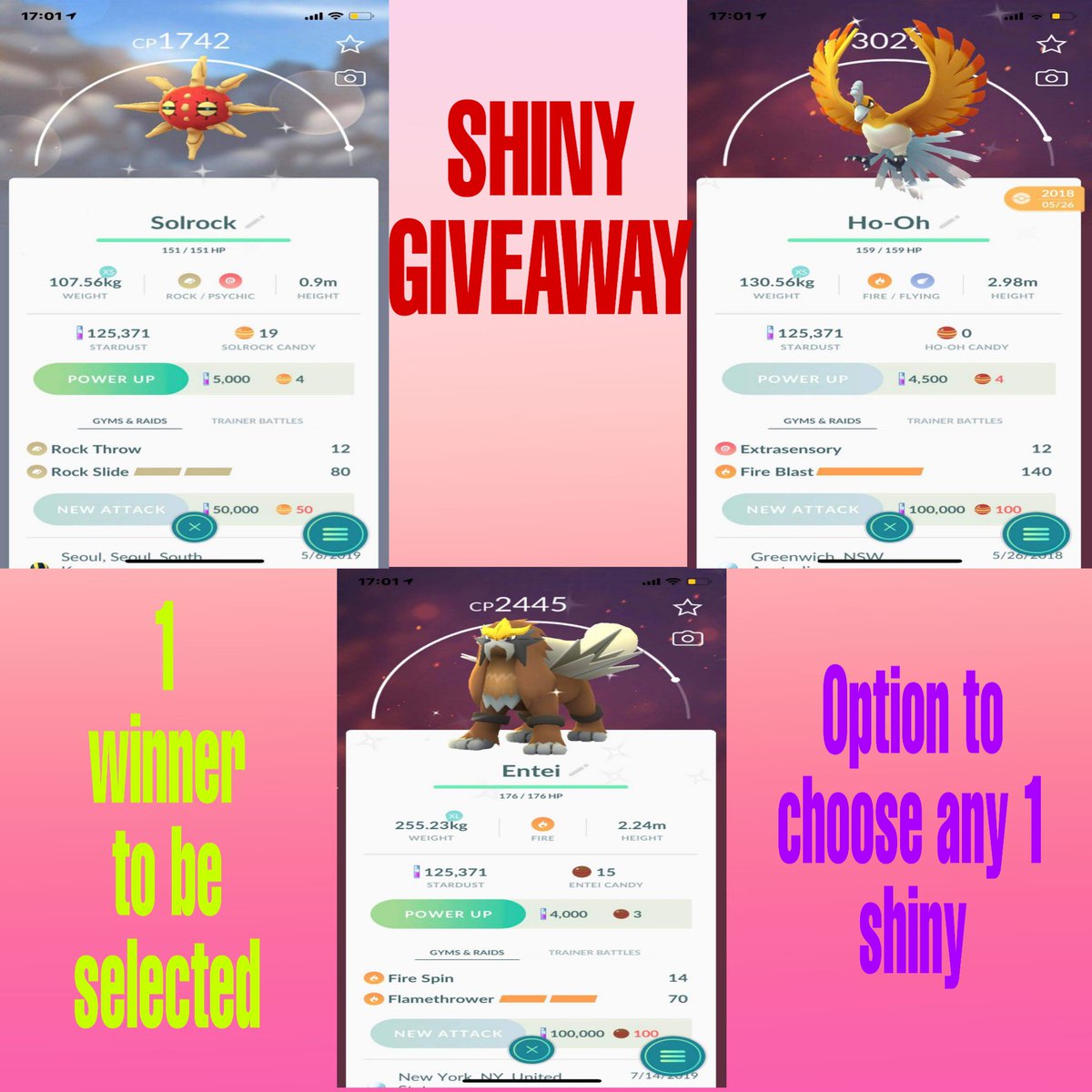 100IVPokeLand's tweet photo. 🌟 SHINY GIVEAWAY 🌟

♦️ RULES ♦️

1️⃣- Follow me and @gamingfamily_YT 
2️⃣-Like, Retweet and Tag 3 Friends
3️⃣- Subscribe 👇 
https://t.co/E33f84XQ1W

⏰ Ends in 48hours
1 WINNER (Can choose any 1 shiny from below )
Pokemon should be registered or have to wait 30 days https://t.co/VCBd3yEN2d