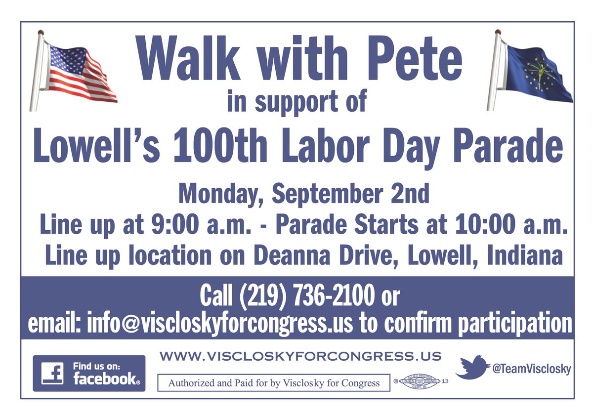 TeamVisclosky's tweet photo. Join me in celebrating the women and men of organized labor and walk in the 100th Annual Lowell Labor Day parade! https://t.co/AUIawqrj1h