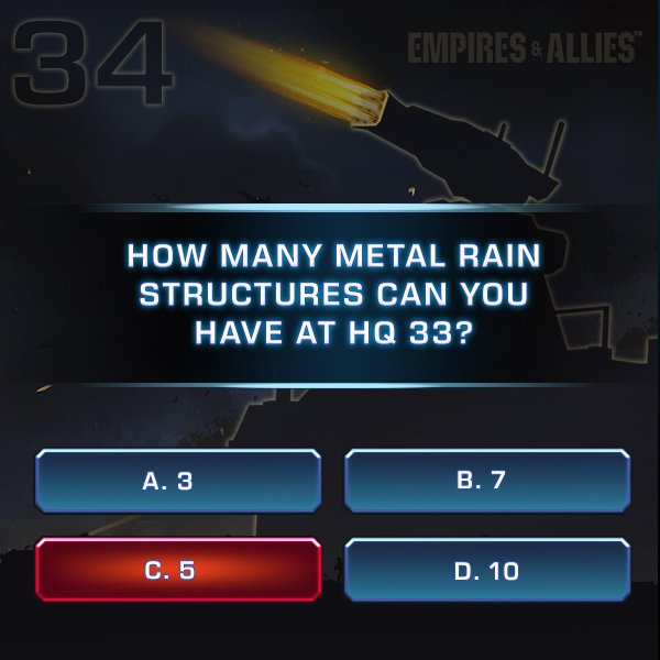 EmpiresAllies's tweet photo. Level up your Metal Rains now to defeat all enemy attack forces. Congratulations to vador_l.ultimate, Tamarack, 임명구, José Luis Baca Bordonave, &amp; Maor Birodker! Thank you all for your participation and stand by here and to our other pages for more contests on #EmpiresAndAllies! https://t.co/qIZ70mjbD1