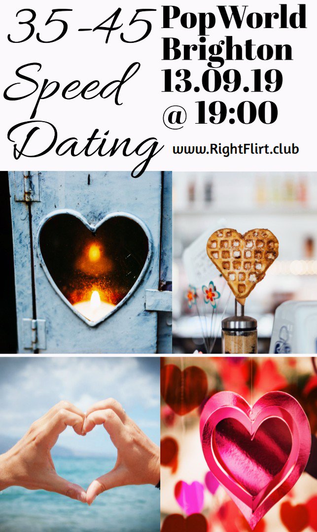 #Friday night #flirting #fun with Speed #Dating for #Sussex #singletons in the 35-45 age bracket at trendy #PopWorld in #bustling #Brighton on 13 September (19:00-20:30).
£15 #tickets include a #drink during event | info at RightFlirt.club | 0790 3552 007