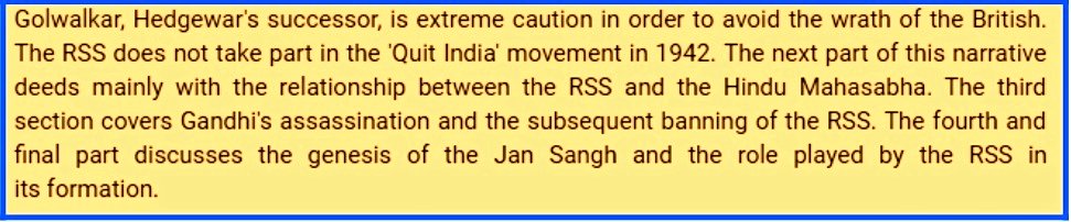 Role in Independence MovementRSS refused to rebel against British colonialism in subcontinent in 'Quit India' Movement in 1942 just to avoid the wrath of British. It is notable that on one hand it was found to fight colonialism (1/3 objectives).