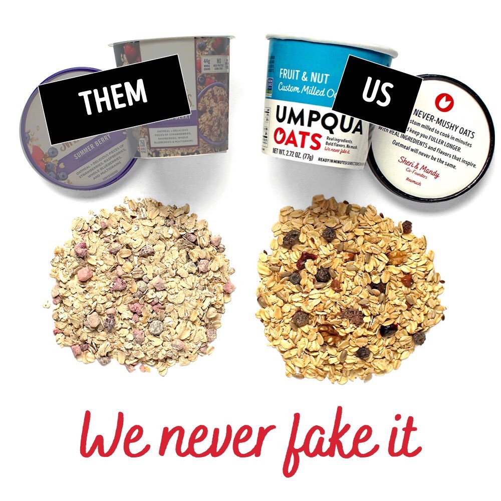 We custom mill our oats for a thick, al dente texture you can see and taste, and never include fillers to cut costs. Because WE NEVER FAKE IT! 🎤⬇️
❤️ Mandy and Sheri, Umpqua Oats Co-Founders and Mompreneurs 💁🏼‍♀️💁🏻‍♀️ #nomush #lesssugar #cleaneats #realfood