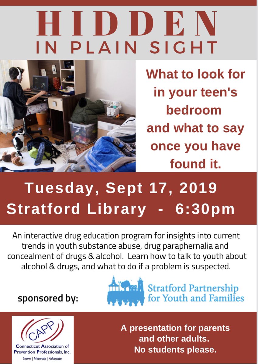 Come on out and learn about the signs of teen substance abuse and how to have the conversation about it. Be sure to register today! eventbrite.com/e/hidden-in-pl…