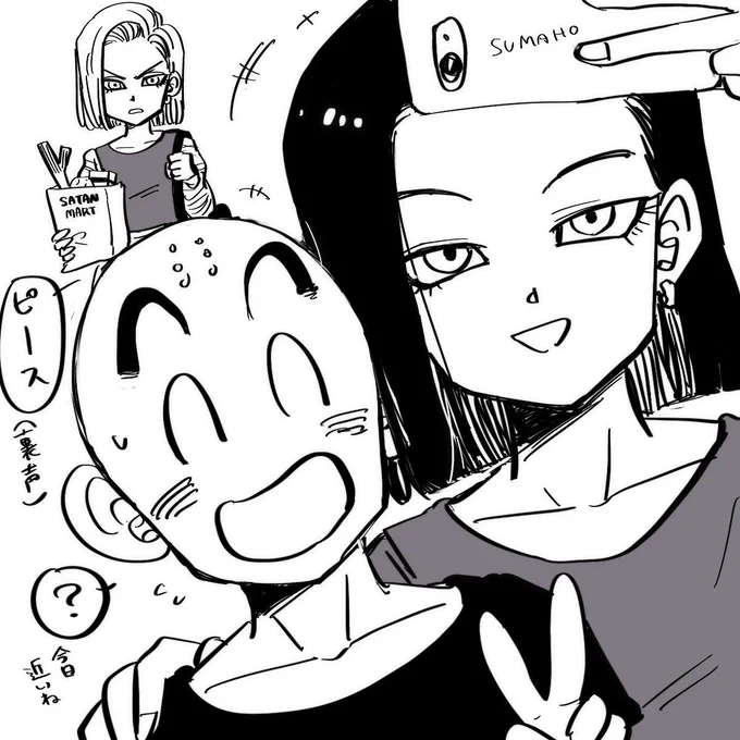 ⁇「思い切って黒髪にしたんだよね〜ねー写メ撮ろ(裏声)」

クリリン「へ、へぇ〜18号風邪ひいた？」 
