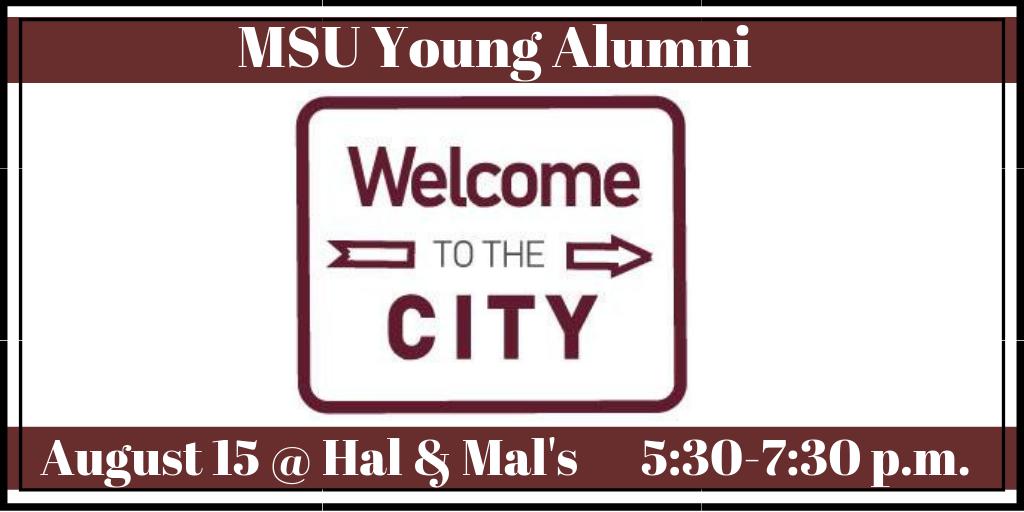 MSAlumniChapter's tweet image. Join us and MSU Central Mississippi Chapter Young Alumni for Welcome to the City tomorrow night!

If you are a young alumni living in the area, join us for a get-together with fellow Jackson area Bulldogs. There will be food, drinks, and a raffle while supplies last. #HailState