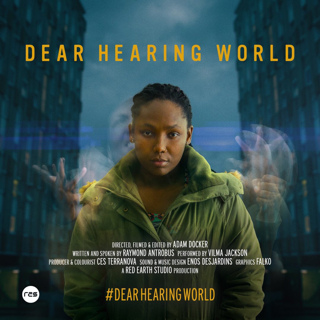 redearthstudio's tweet photo. Watch our latest film https://t.co/16joUlTOv0  starring #britishsignlanguage artist #VilmaJackson performing a poem by @RaymondAntrobus 
#DearHearingWorld https://t.co/WGkOqJI50B