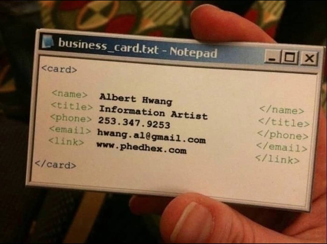 FullstackDevJS's tweet photo. Would you trust someone with a business card like this? 😁 https://t.co/8gD1slzaZi