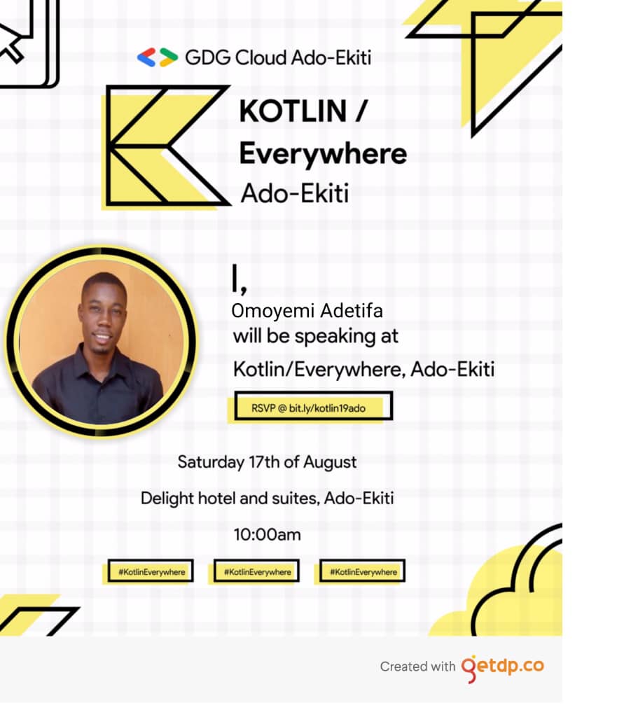 gcdcado's tweet photo. Hello everyone,
Meet Adetifa Omoyemi @omoyemi_adetifa one of our speakers for kotlin Everywhere.
Come Kotlin Up
#Kotlin #kotlinEverywhere #gcdc #gcdcado https://t.co/Cu6380IoMu