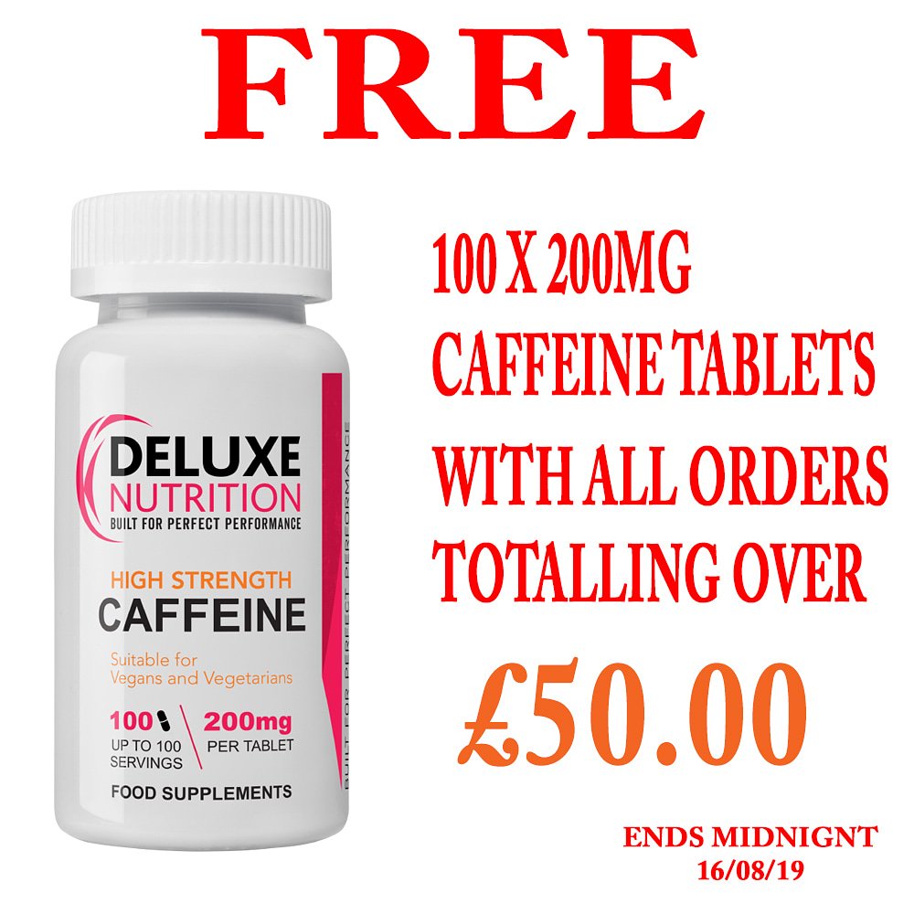 DeluxeFuel's tweet photo. Get 100 x 200mg caffeine tablets free when you spend over £50.00 #gym #fitness #aesthetic #aesthetics #energy #follow #followus #fit #fitpro #fitfam #training #caffeine #wheyprotein #whey #eatclean #preworkout #supplements #protein #crossfit #hiits #cardio #gymwear #muscle #men https://t.co/BQr7yGKAnG