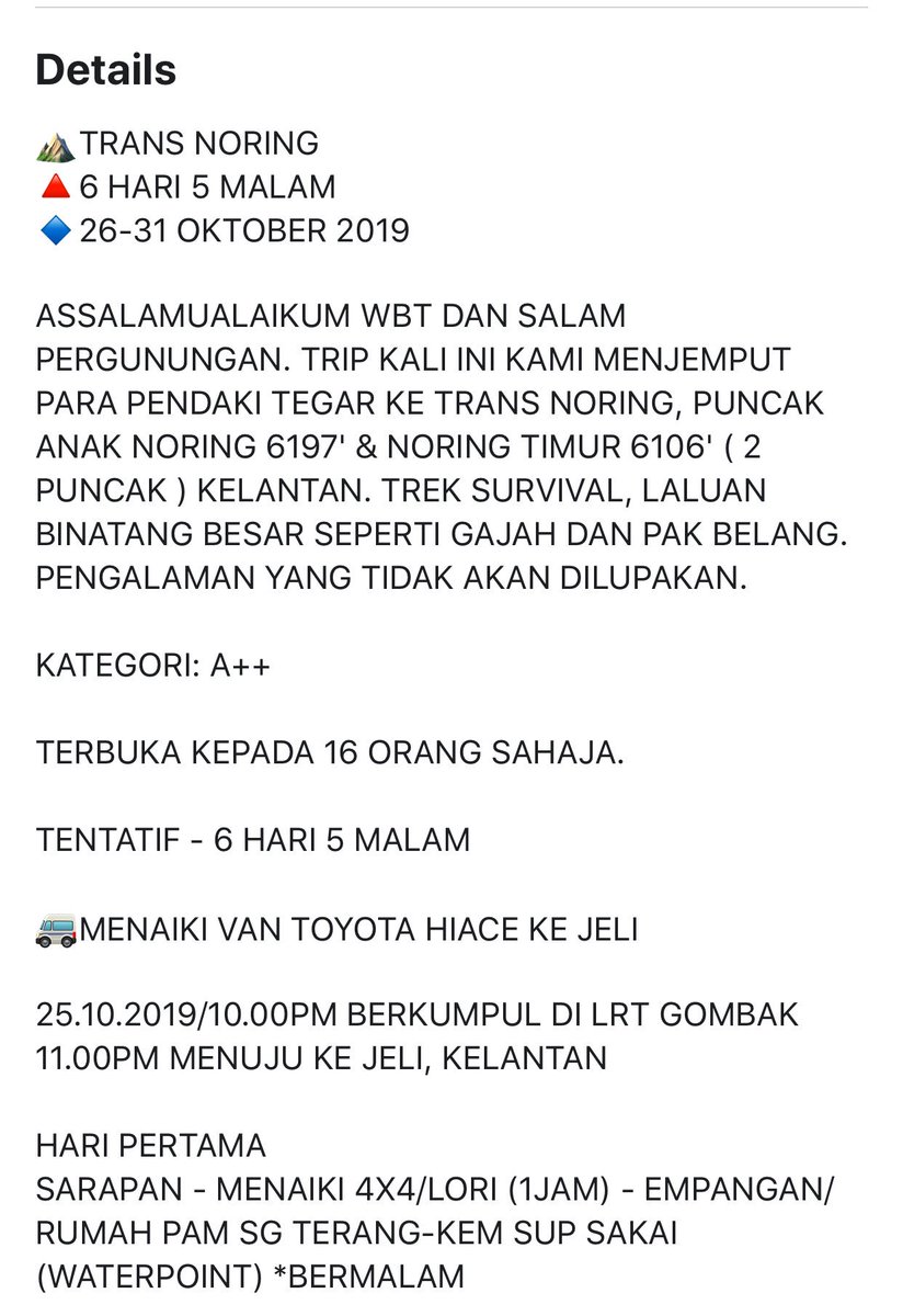 DiscoveryNOA's tweet photo. ⛰ TRANS NORING
26-31 OKTOBER 2019
RM480 ALL IN TERMASUK VAN &amp; MAKAN MEWAH! 🔥
☎️ 01116666827 (Anna) 

Mohon Retweet 🙏🏻😘 https://t.co/0VtGYfrUhi