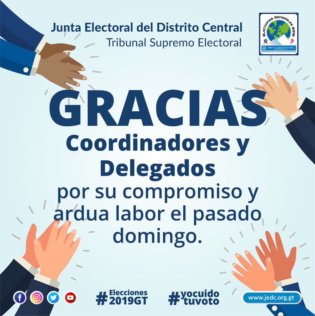 Gracias por ayudarnos a cumplir con cuidar el voto de los guatemaltecos. #yocuidotuvoto #Elecciones2019GT #JEDC2019
