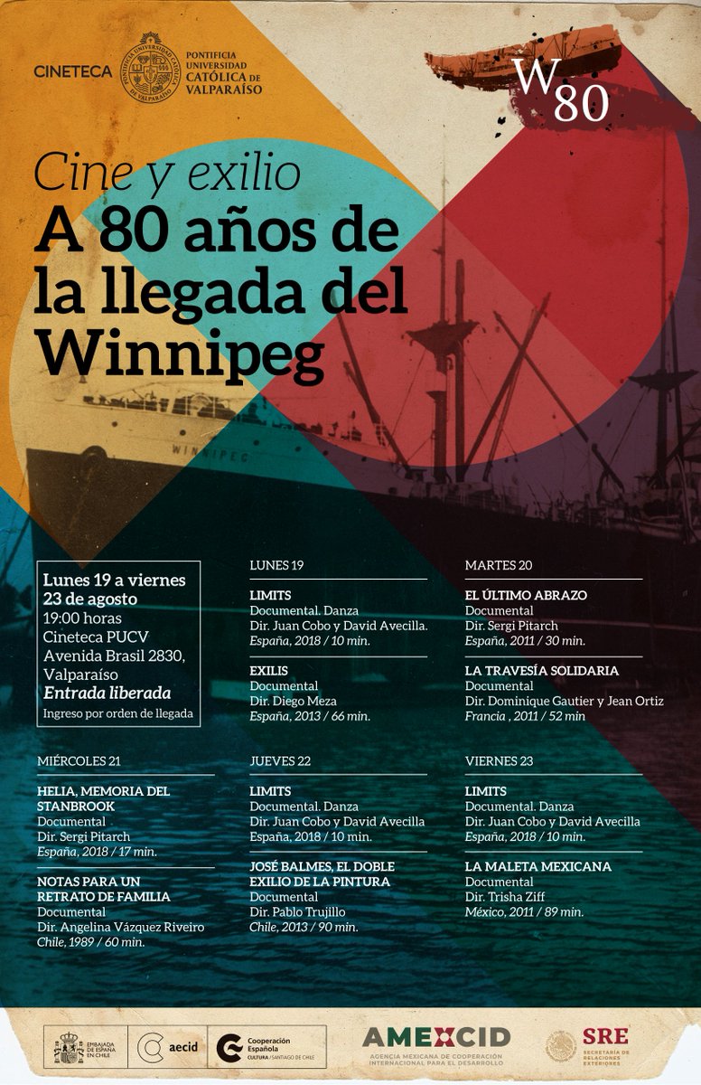 EmbaMexChi's tweet photo. Este 23 de agosto podrás disfrutar del documental “La maleta mexicana”, obra con la que México participa en el Ciclo “Cine y Exilio Español” / 80 aniversario del Winnipeg, en la @cinetecapucv ¡Entrada liberada! https://t.co/IhGdfrqR0R