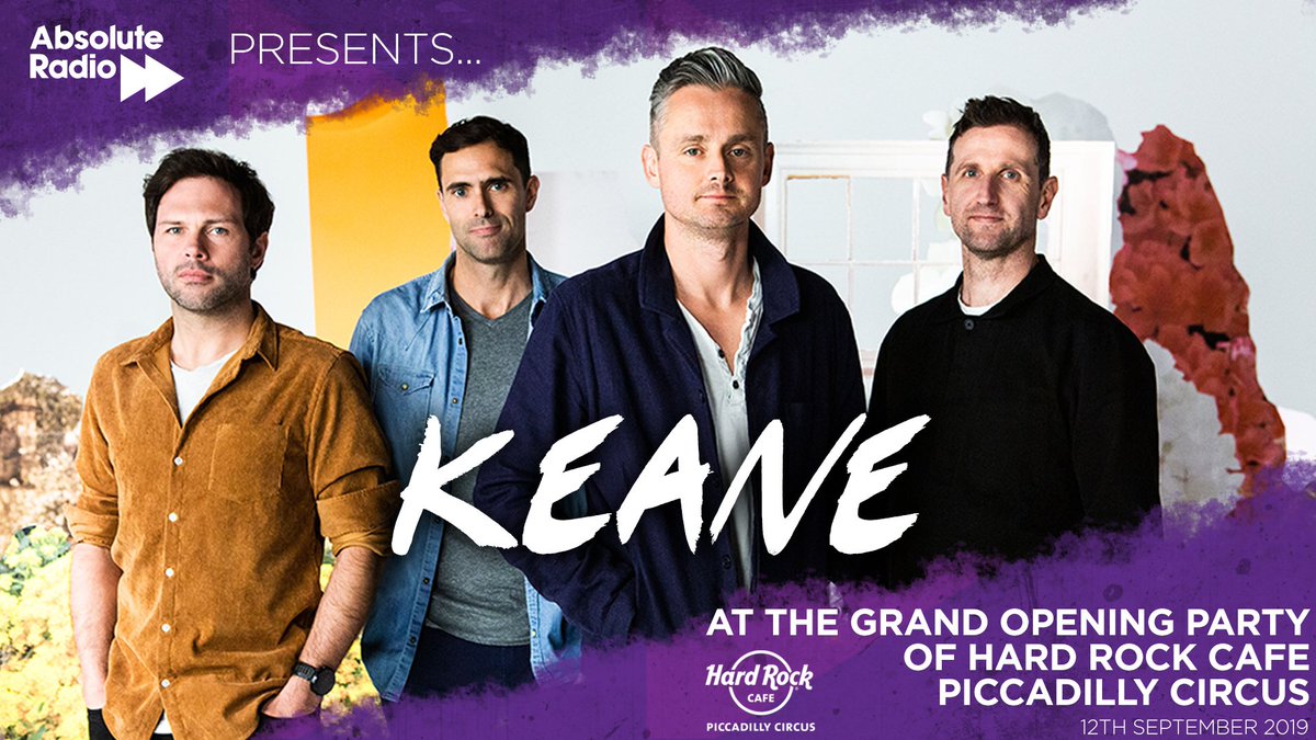 absoluteradio's tweet photo. Absolute Radio presents @keaneofficial at the Grand Opening Party of @HardRock Cafe Piccadilly Circus! 
Win tickets by listening to Absolute Radio, or entering online here:
https://t.co/At9olIxDYF https://t.co/giK0SRSCag