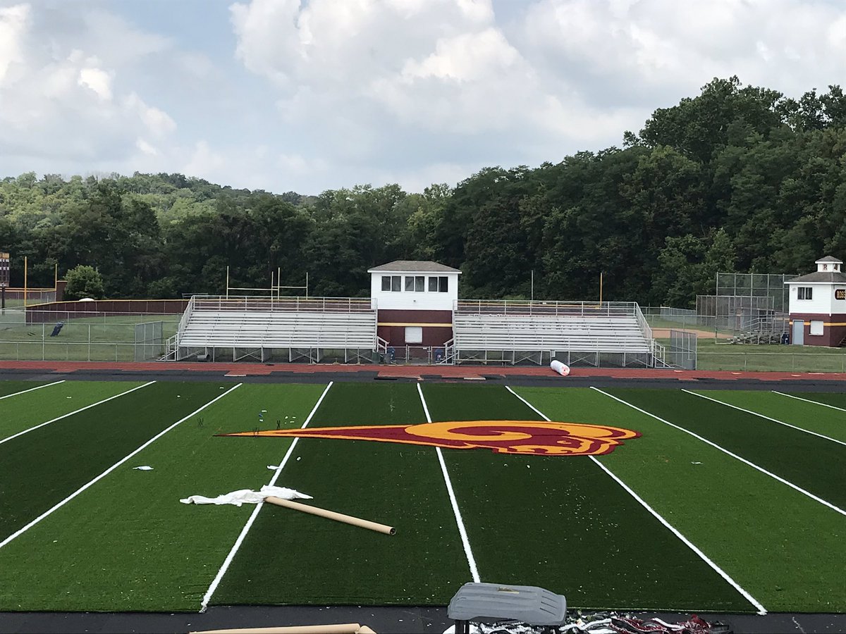 RLSDcurriculum's tweet photo. The project manager with @TheMotzGroup told me yesterday to get ready to “see some magic.”  24 hrs and we’ve got end zone to end zone green and a midfield logo laid out.  Magic indeed! #RossBetterTogether #GoRams https://t.co/ztvJWkUlf9