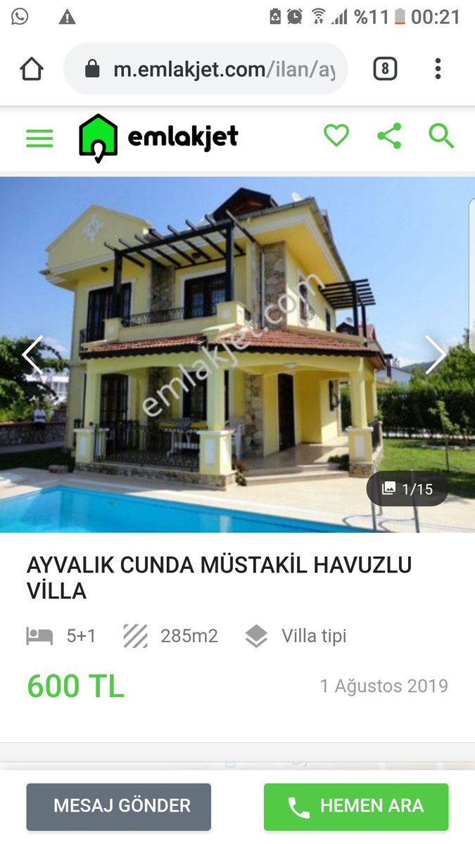 Ayvalık'ta kiralamış olduğumuz bu villaya ve kiraladığımız kişiye  ulaşamamaktayız. <a href="/emlakjet/">Emlakjet</a>