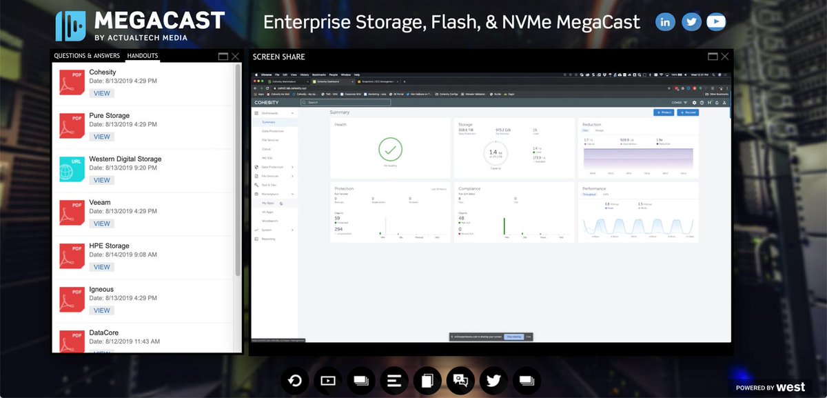 davidmdavis's tweet photo. Excellent demo of the @Cohesity data platform by @ccolotti on the #StorageMegaCast today! I want to try the virtual edition for myself and checkout the new Runbook app! https://t.co/KqWTR5hSay