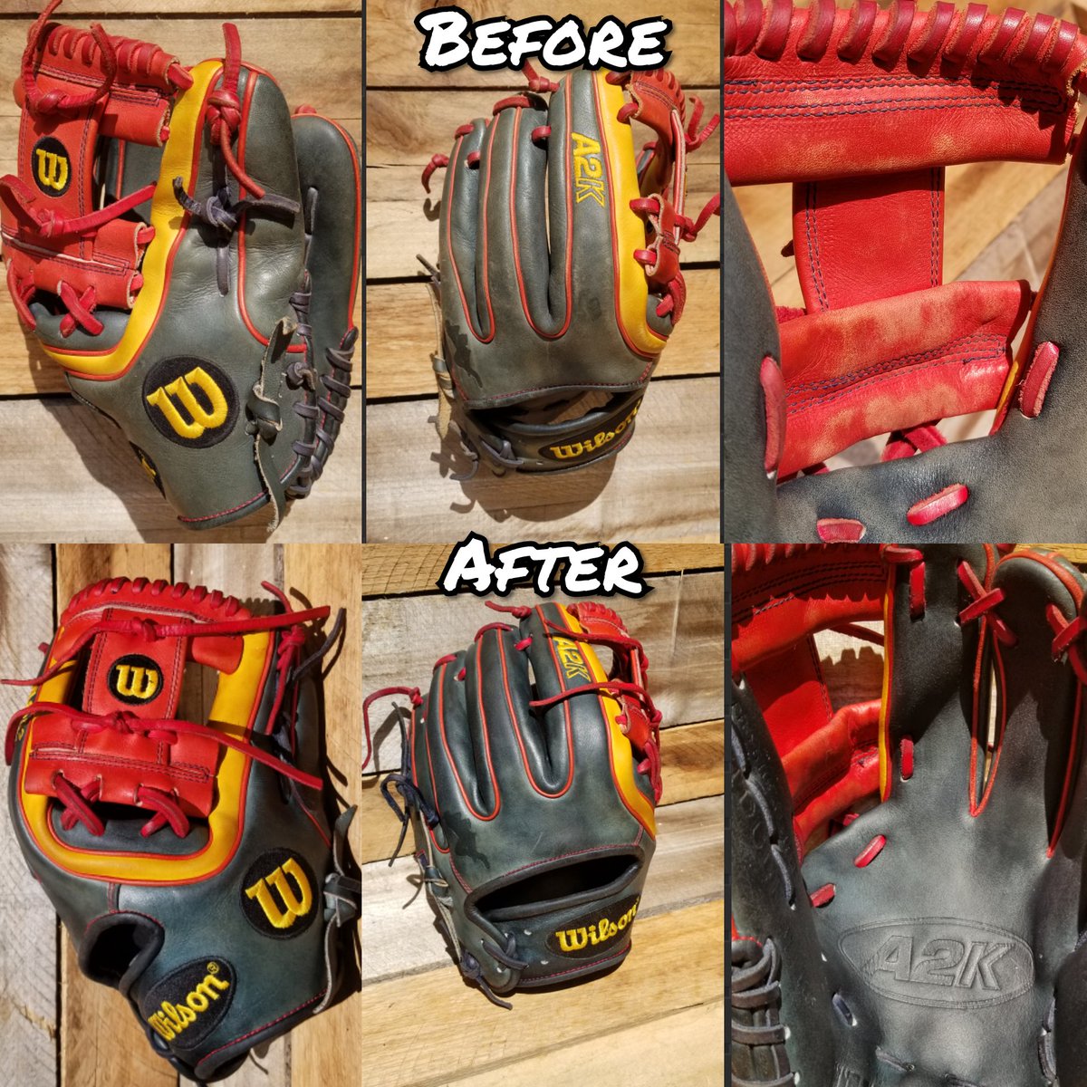 PeakGloveRepair's tweet photo. This Beauty is about to be a Beast again on the diamond! Cleaned & Conditioned w/ @ballplayersbalm then tightened up.
#wilson #a2k #A2000 #bphillips #beautiful #baseball #baseballgloverepair #peakperformance https://t.co/wfwzCWTgat