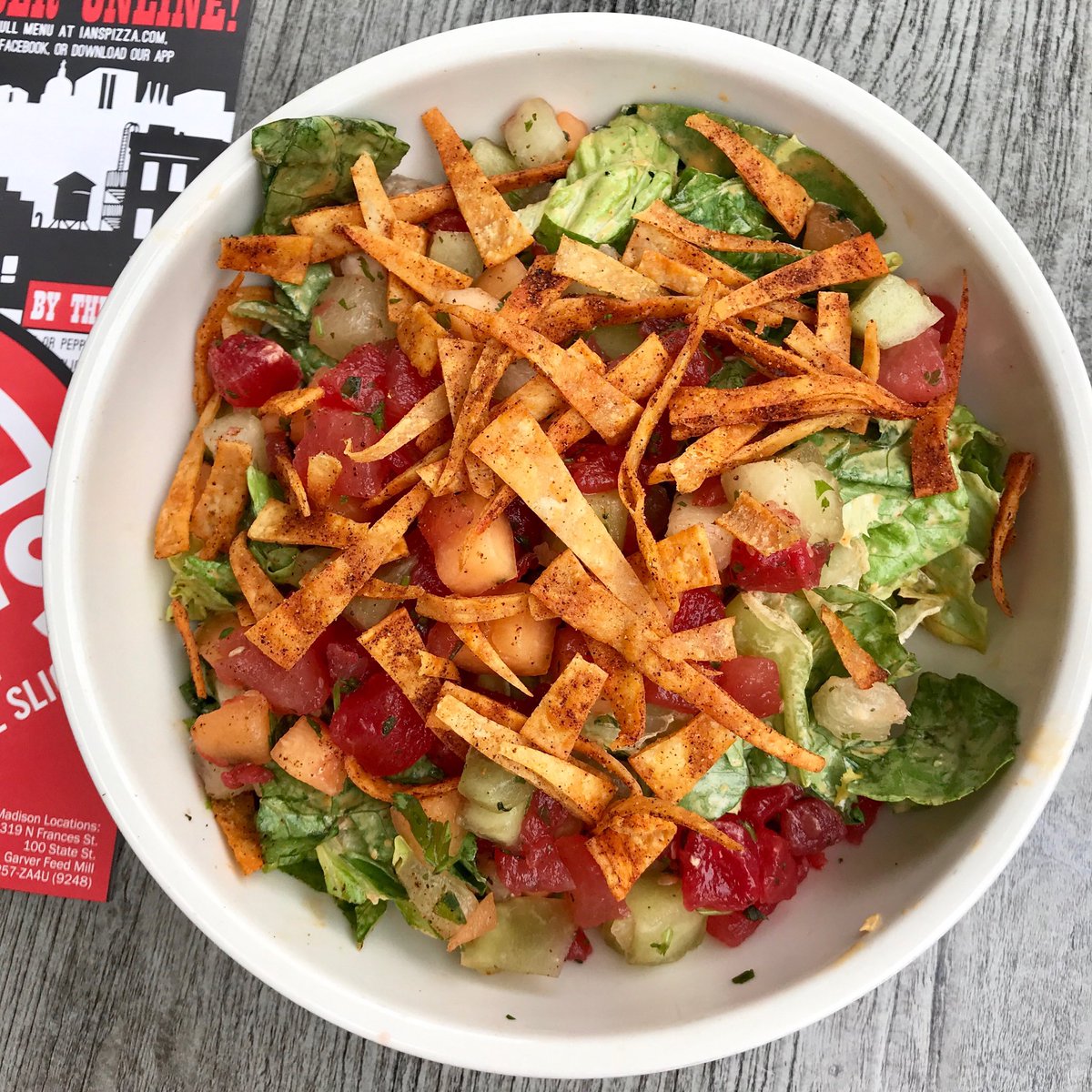 IansMadison's tweet photo. It’s time to reward one lucky follower with a week’s worth of signature salads! Retweet our fresh new Melon Salad and you’ll be entered to win! #IansPizza #WellnessWednesday https://t.co/rQ5X0ainmU