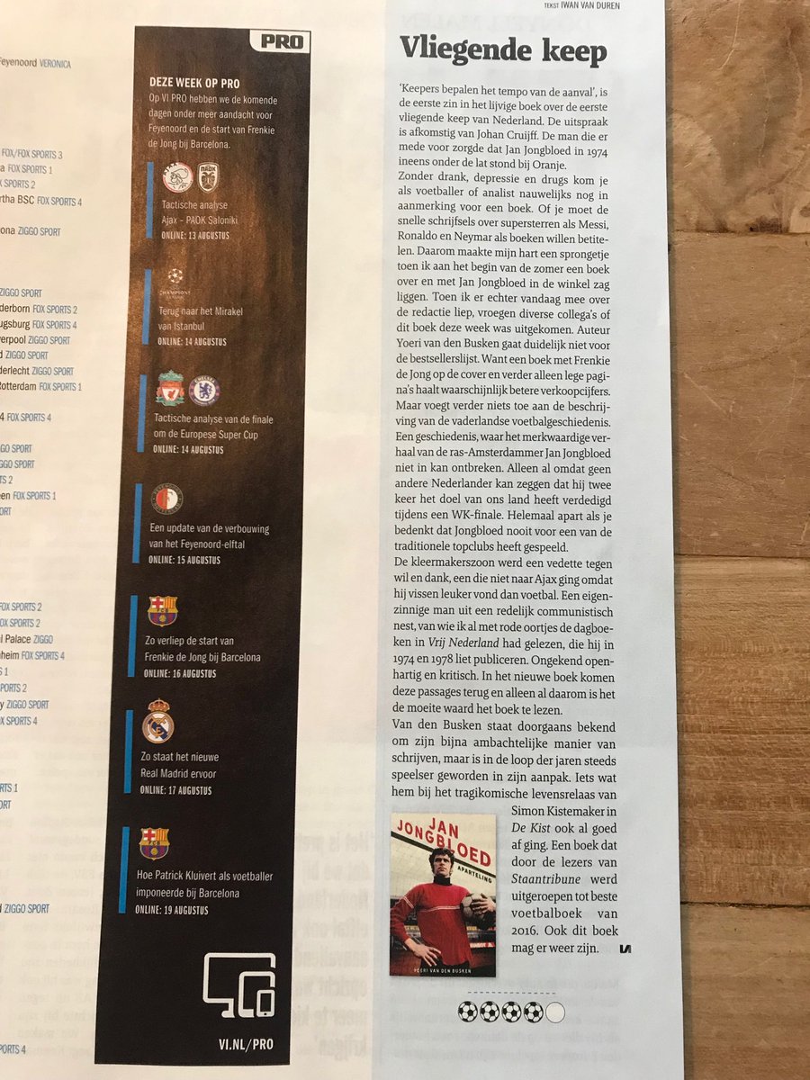 Pingelieer's tweet image. Het boek van #Yoeri van den Busken over Jan #Jongbloed is fenomenaal ⁦@iwanvanduren⁩ en ⁦@VI_nl⁩. Score: 5 vd 5 recensievoetballen in ⁦@Pingelieer⁩! ⚽️⚽️⚽️⚽️⚽️