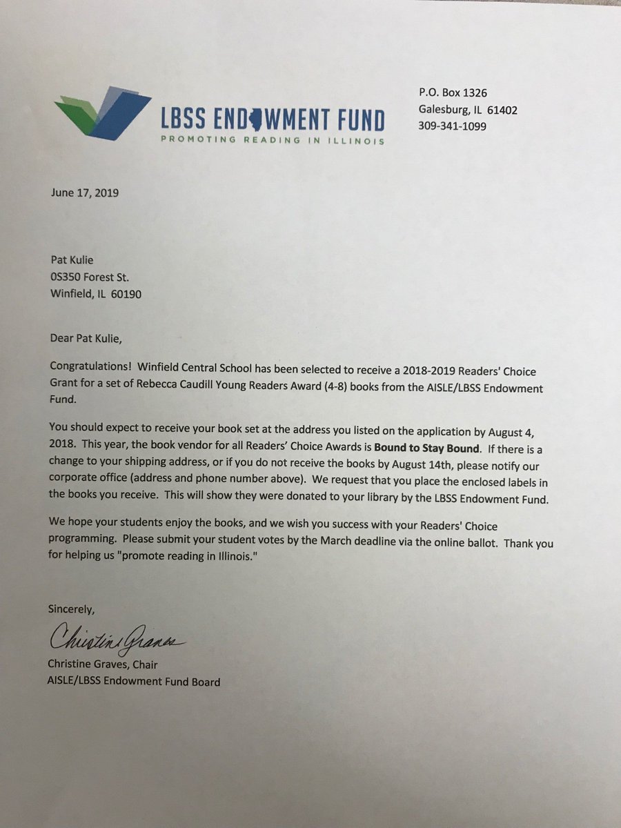 PatKulie's tweet photo. Got the grant and getting ready to add the 3rd set of  2020 RC nominees to our library catalog!#Winfield34 https://t.co/wj8XKiGhwH
