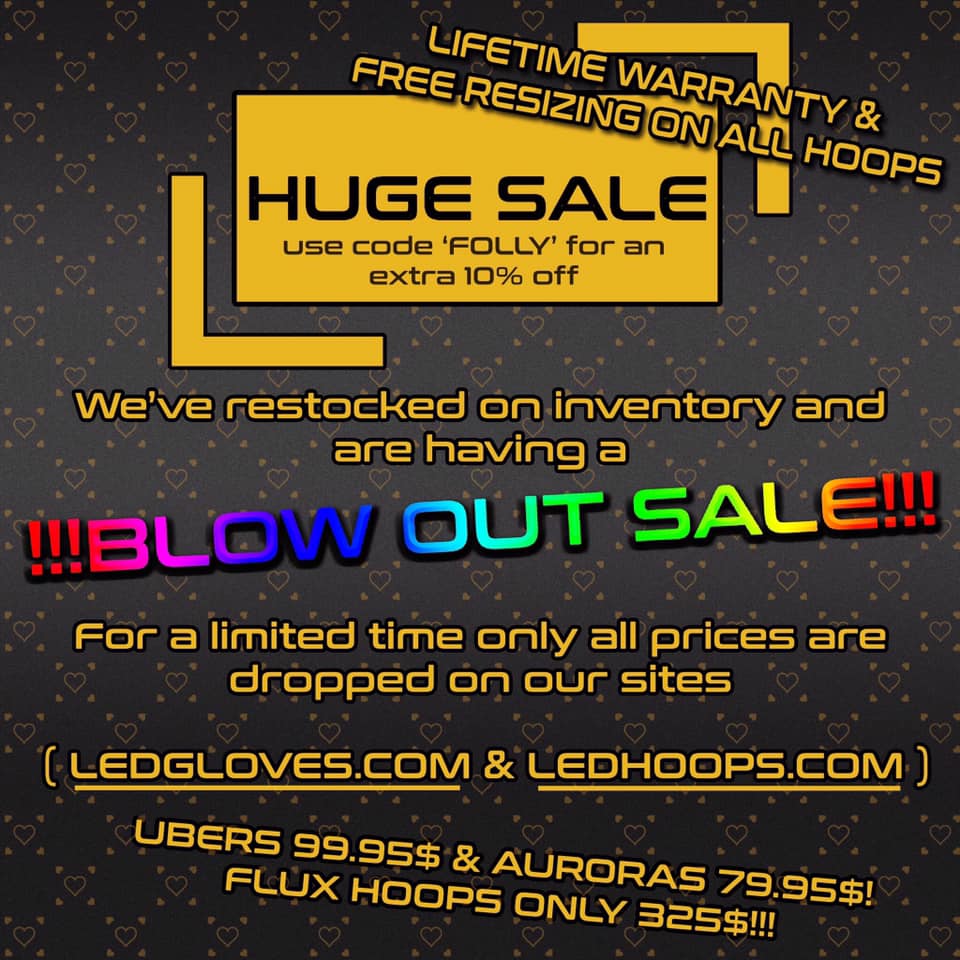 LEDGloves's tweet photo. We are finally back from touring the festival circuit and now it’s time for a sale 🤩🤩🤩

$325 Flux Smart Hoop ($450)
$99 Uber Nano ($149)
$79 Aurora Nano ($119)
$59 Flux Nano ($99)
$49 Galaxy Nano ($79)

💛https://t.co/906xAiBdqo
💛https://t.co/bgv7UUoMlb

#GoldHeartGang https://t.co/o02NzW57YN