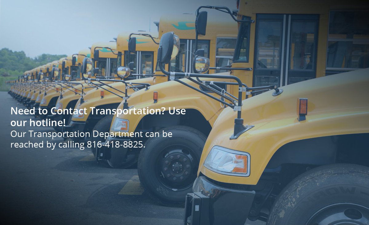 Call the KCPS Transportation Hotline if you have questions or concerns about your child's school bus schedule, stops or status: (816) 418-8825