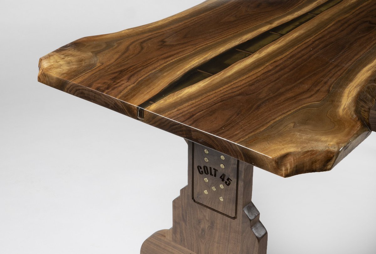 Jim Gallop على تويتر Bookmatched Black Walnut Table Desk With Copper Trestle And Copper Dowels Imbedded In Epoxy River