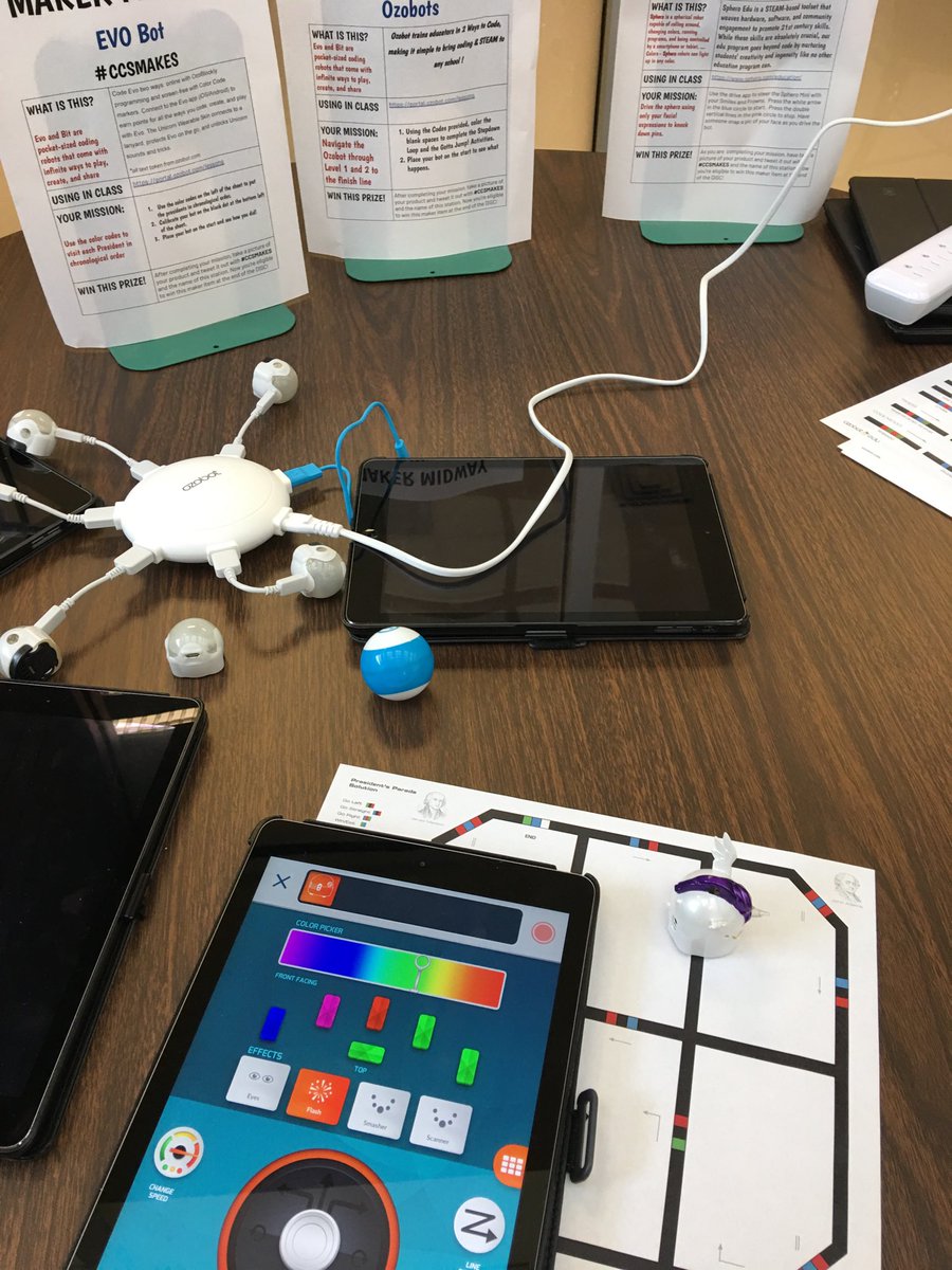 dwroberson's tweet photo. Maker Midway fun!! #CCSMAKES, EVO Bot, Ozbots https://t.co/Oehvi8MYok