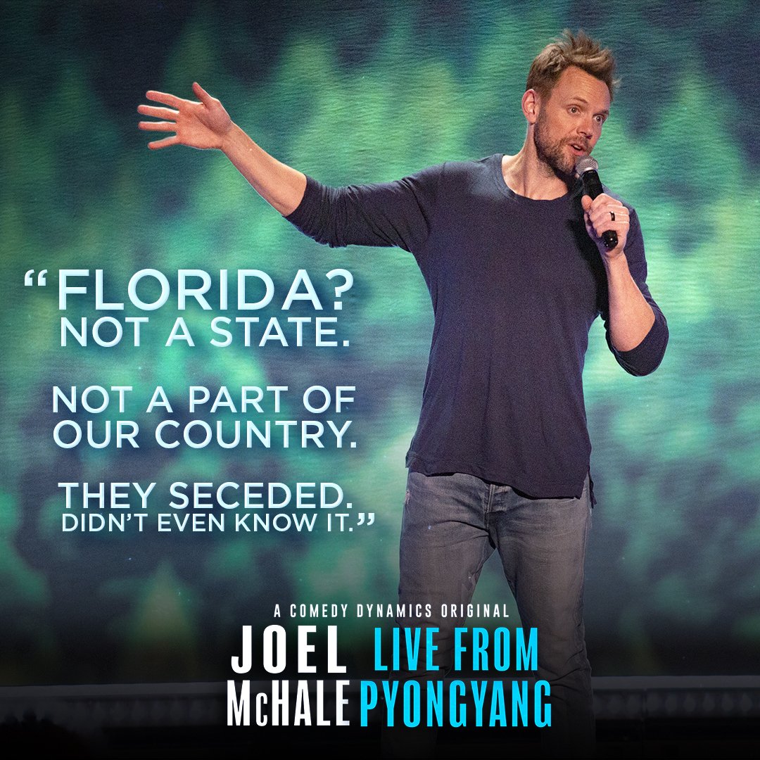 comedydynamics's tweet photo. Just wait until you hear his hot take on Utah. @joelmchale's new comedy special #LiveFromPyongyang is OUT NOW!! Visit https://t.co/oFIGGuYQr5 to watch! https://t.co/xgOnjl9DPY