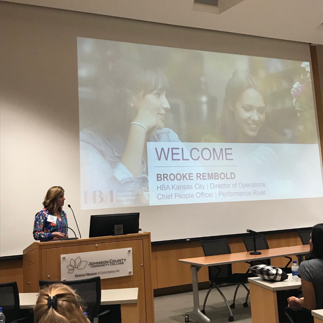 HBAMidwest's tweet photo. Our very own #HBAKC Director of Operations @RemboldBrooke delivers the welcome address. #DYK that 90% of HBA members report experiencing an impact on their career progression thanks to their HBA membership? https://t.co/xFlvnhNTIC