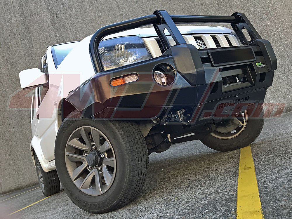 4WD1dotcom's tweet photo. Just installed an #Ironman4x4 Deluxe Commercial bull bar re: 2015 #Suzuki #Jimny. Great fit and finish, this winch-compatible bar improves vehicle aesthetic, as well as forward clearance. Sydney? Contact us 4 a quote: sales@4wd1.com or ph: 1300 004 931 #4wd #4x4 #4wd1 #offroad https://t.co/d7sx9lPsFO