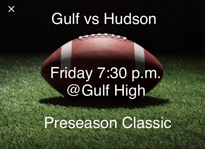 This Friday 7:30 p.m. <a href="/home/">Geneia@home</a>.  Let’s get together and support our school!  Fill the seats with the Buc Brigade! We have the #1 fans! Let’s show our Buccaneer spirit. Football * Cheer * Band - Tickets are $5 and $5 to park. <a href="/gulfhighschool/">Gulf High School</a>