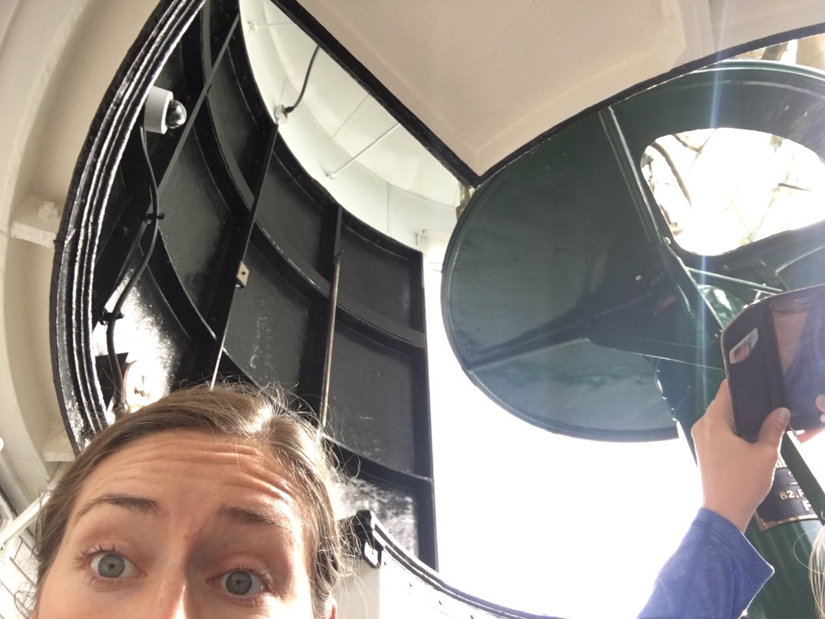 agravewoman's tweet photo. Today I got to spend time with my awesome colleagues AND a Fresnel lens #lighthousekeeping #orisitLIGHThousekeeping https://t.co/lrBMOo8dkM