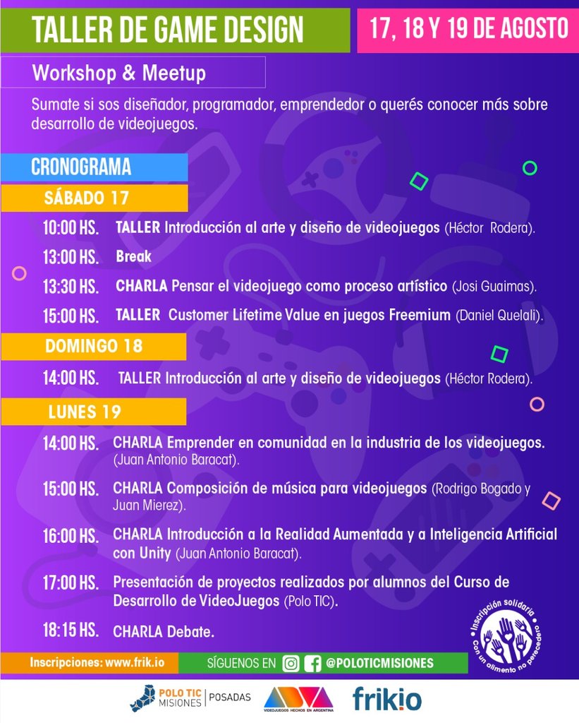 lucasaromero's tweet image. Seguimos agosto con todo en el @Polo_TIC_Mnes!! Más actividades en el Taller_Game_Design los días 17, 18 y 19 de agosto.
 Para más info, reservar tu lugar e inscribirte 
podés ingresar acá👉 frik.io