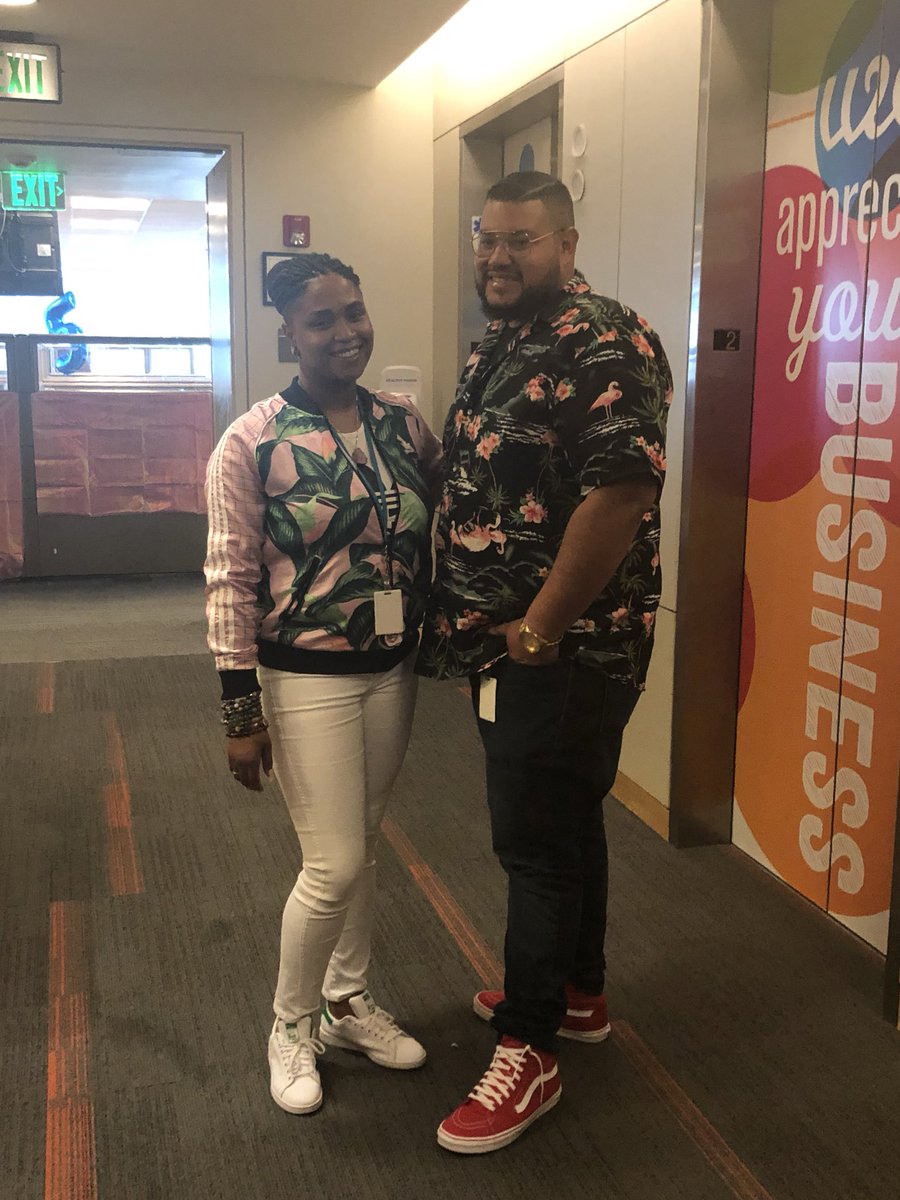 devyn_lowe86's tweet photo. Just me and my pal @SalNegronMSS showing off our #TropicalWear 🌸🌺 and having a little #FunAtWork #CerritosPride #TuggleNation #FieldsFam @CerritosPride @N_Vega_Guadian https://t.co/xQEWsZVLDx