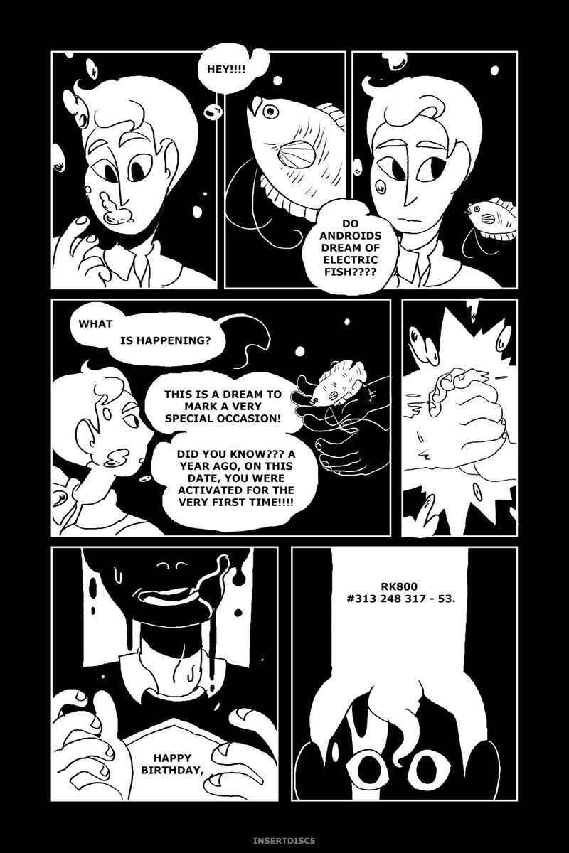 it's connor become human's birthday so have this comic i still like very much that i drew last year, for his birthday, [1/2] 