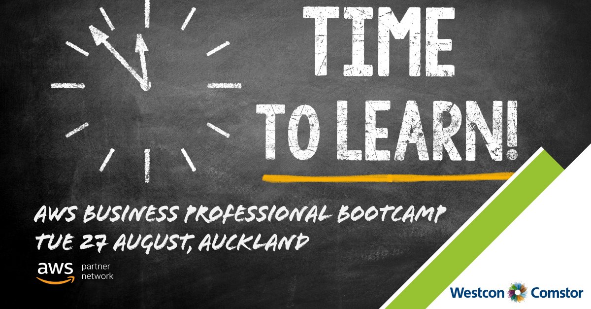 westcncomstrNZ's tweet photo. Spaces are filling up fast for the AWS Business Professional Training on the 27th of August in Auckland, don't miss your opportunity to attend this training. https://t.co/Uw5hBH9mQR #AWS #AWSBusPro #AWSaccreditations https://t.co/IxglaThZt1