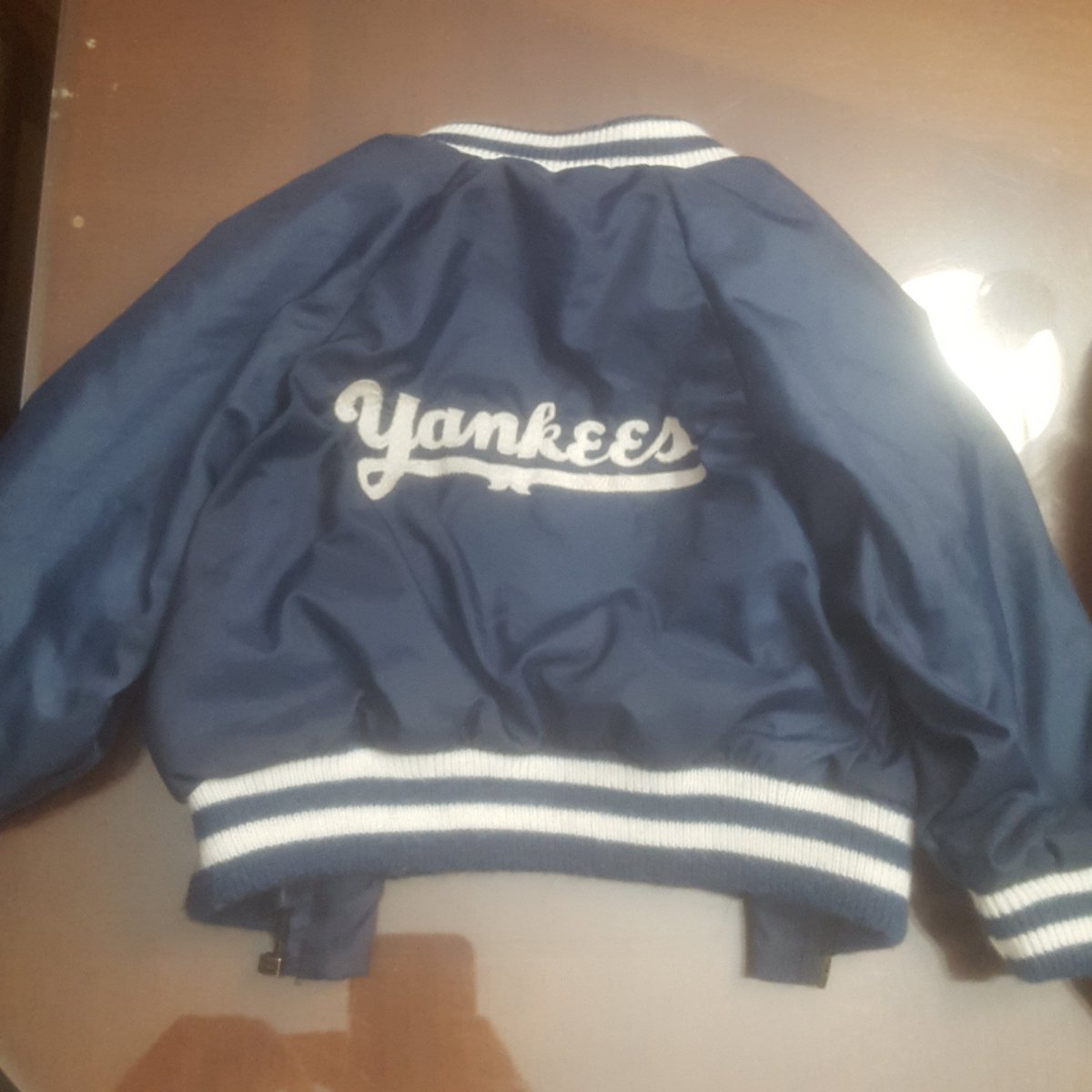 chip_tashjian's tweet photo. Look at what I found...this jacket is 39yrs old. Size 6-9 months. #mlb #yankees #fresh #bornafan #official https://t.co/qNLrja3fWS