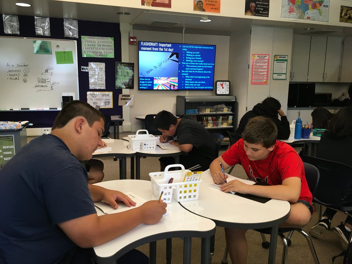SpEducator_Hall's tweet image. Today, my students flash-drafted about the first day of 8th grade!!! And, by modeling vulnerability as a writer, I got to share my feelings of nervousness as a teacher with my students :)
@TCRWP #flashdraft #FirstDayOfSchool2019  #usdlearns #dmseagles #vulnerability