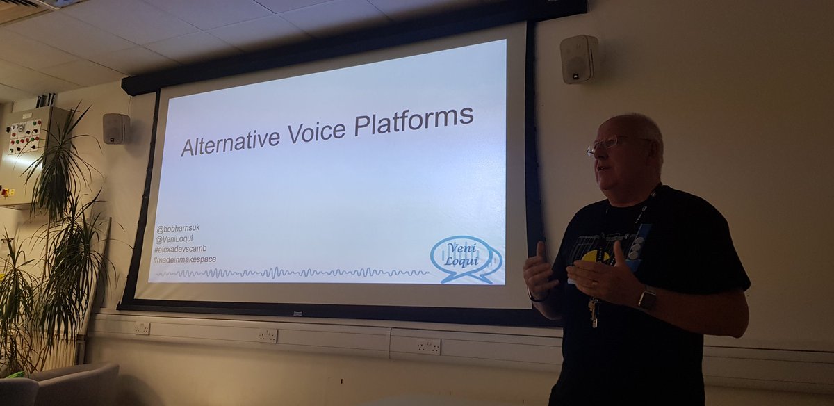 richmerrett815's tweet photo. Exciting talk from @bobharrisuk on alternatives to Alexa to fulfil some awesome use cases #alexa #AVS #Snipsai #RaspberryPi #matrixvoice #awslex #awspolly #madeinmakespace #VoiceFirst #alexadevscamb @cammakespace @awscloud @snips @VeniLoqui @alexadevs https://t.co/XqmzHjBLk2