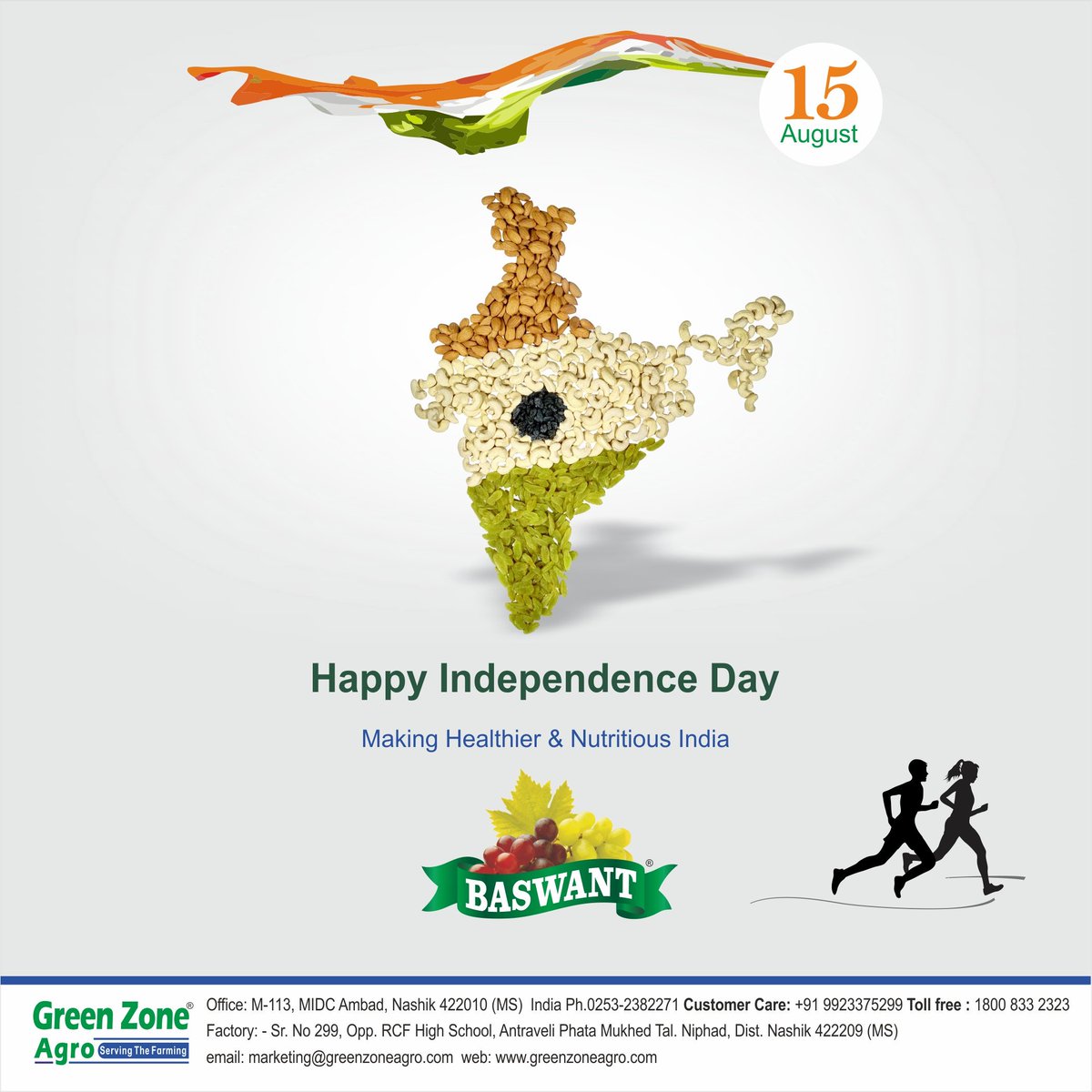 BaswantRaisins's tweet photo. 🇮🇳 Happy Independence Day 
🇮🇳 स्वातंत्र्य दिनाच्या सर्वाना हार्दिक शुभेच्छा 🇮🇳 #IndependenceDay2019 #Nashik https://t.co/VKHccDyuOg