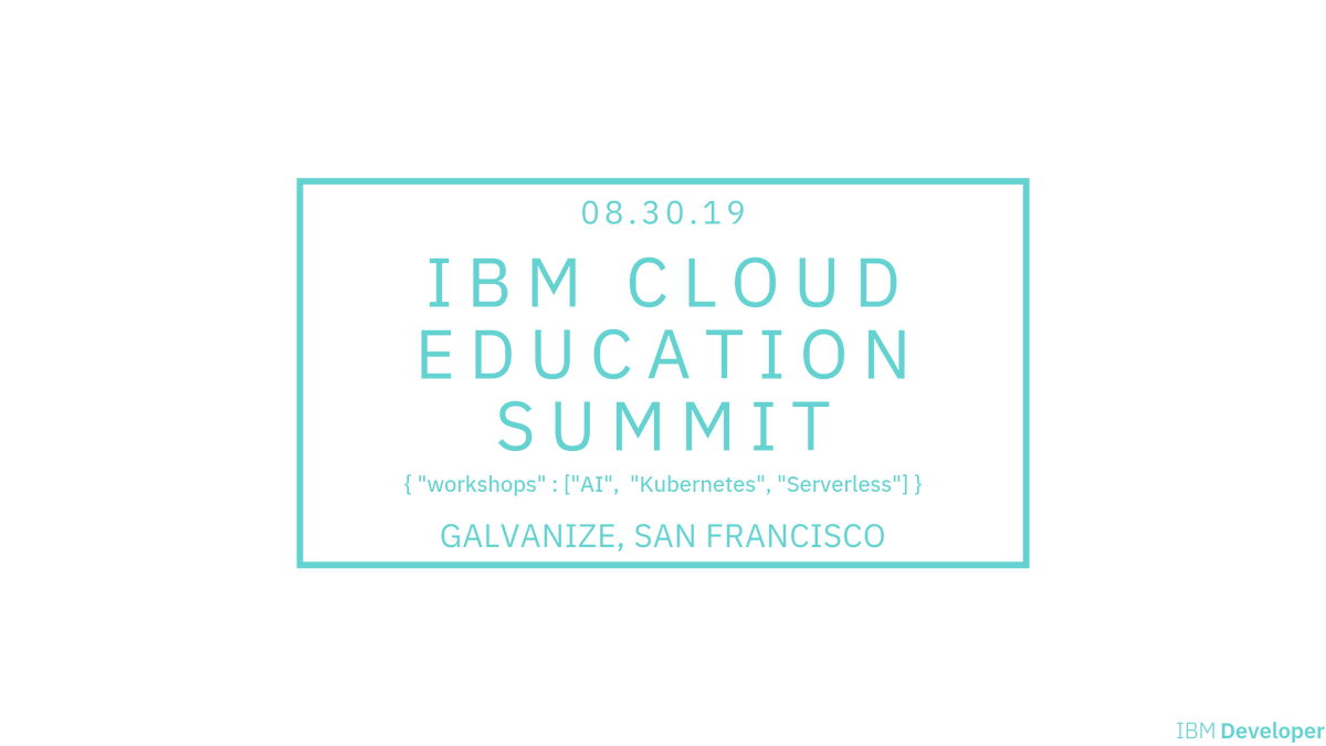 blumareks's tweet photo. Want hands on experience on AI, Machine Learning, Kubernetes and Serverlerss? Join IBM Developers's full day workshop in SoMA, SF. Friday, August 30th from 10 AM - 5 PM. Free yet the space is limited. https://t.co/YZESa5IT3y
#IBMDeveloperSF #IBMCloudEducationSummit https://t.co/rFMCbiw0hm