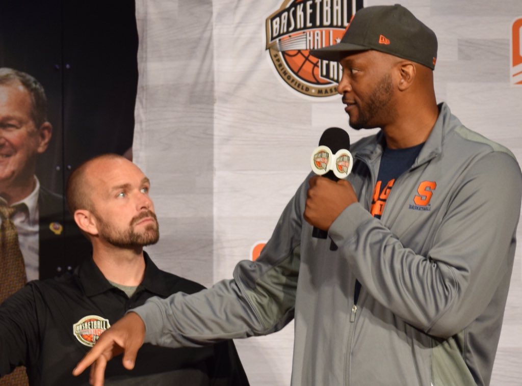 KBinTheKC's tweet photo. @Cuse_MBB legend and @nyknicks icon John Wallace stopped by @HoopHall Center Court and shared some time with me today.
As a 90s @Cuse kid, myself, I found this to be a special appearance. Can’t wait to get to the Hill this winter for his jersey retirement ceremony.
#Always44 https://t.co/CoSy7SzX4N