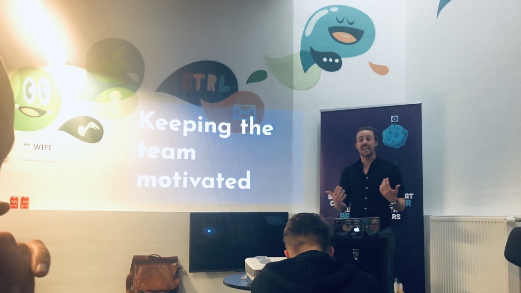 bramus's tweet photo. .@maybeFrederick in action, on being a team lead. #fullstackghent #fullstackbe https://t.co/XLNHmkdI0B