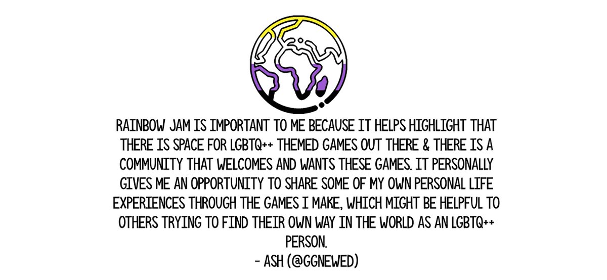 RainbowGameJam's tweet photo. We asked our previous year participants what made them keep coming back to #RainbowJam and here's what @ggnewed had to say!

Join us for this years jam over at : https://t.co/nBmayjc0Ex

#lgbtq #gamejams #gamedev #indiedev https://t.co/4KuwsC0b2k