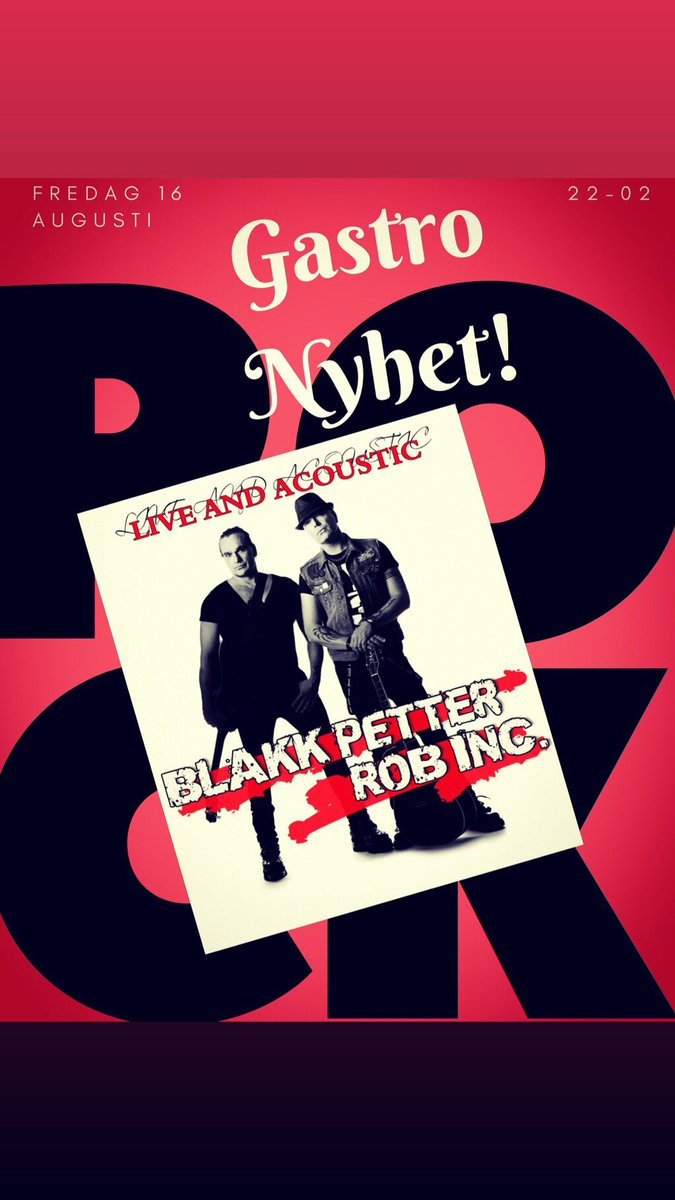 sandrasanebo's tweet photo. Dela bilden och ha chans att vinna en hel kväll med b.l.a en 3 rätters middag för 4 personer nu på fredag!!!!
 Stooooor Nyhet nu på fredag spelar  Blakk Petter &amp; Rob Inc. På Gastro. 
Räkfrossa mellan 16-20 sedan drar BLAKK PETTER &amp; ROB INC. Igång vid 22-02. Fri entre! https://t.co/jNAlANhX5q