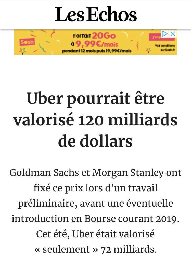 zaherinho's tweet photo. Uber était valorisé à 120 milliards début 2019 

Uber l’est actuellement à hauteur de 57 millards ( ce qui est toujours une escroquerie ) 

#UberPasseraPasLhiver 😂
#UberPonzi https://t.co/RJmky1fYKQ