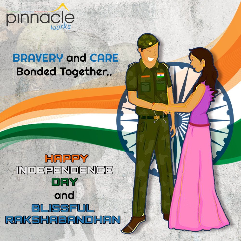 PinnacleWorks's tweet photo. #India - A country where #Bravery and #Care goes together!
Wishing all the #ProudIndians a #HappyIndependenceDay and a #Blissful #Rakshabandhan from #PinnacleWorks Family
#Rakhi #Festival #Joy #Bonds #Sister #Brother #Soldiers #IndianArmy #LoveIndia #PinnacleWorks #AlwaysEvolving https://t.co/J6RQ75WDGY