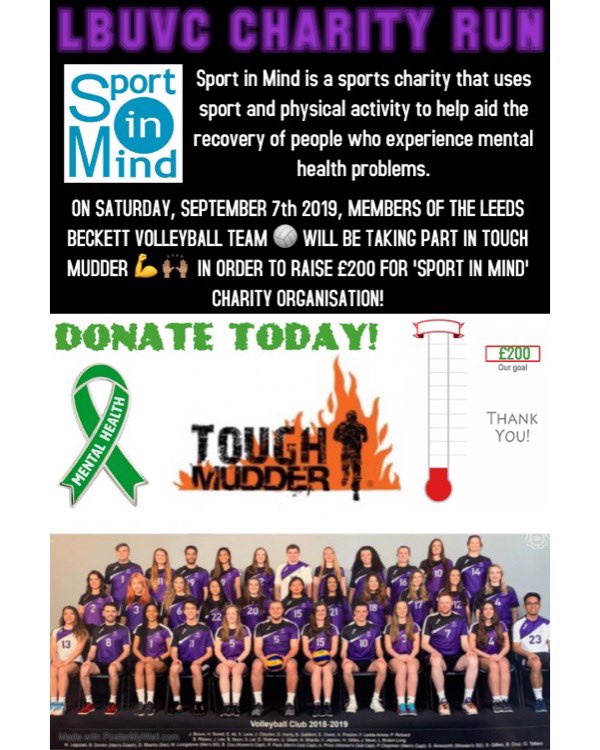 “When we give cheerfully and accept gratefully, everyone is blessed” 
-Maya Angelou 

LBUVC is taking part in Tough Mudder in order to raise funds for the charity “Sport in Mind”. Press the below link to Donate Today!👍🏽

justgiving.com/LBUVC2?utm_sou…