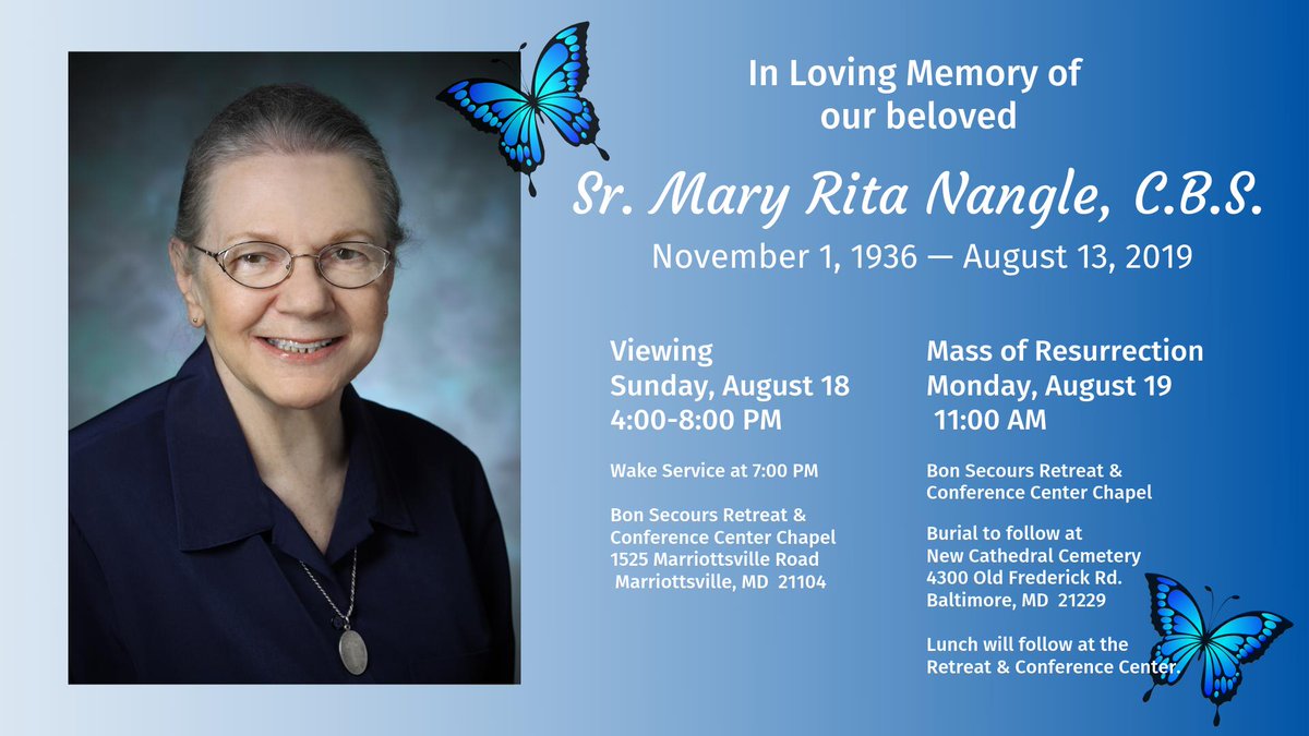 Arrangements for Sister Mary Rita.  Please share.